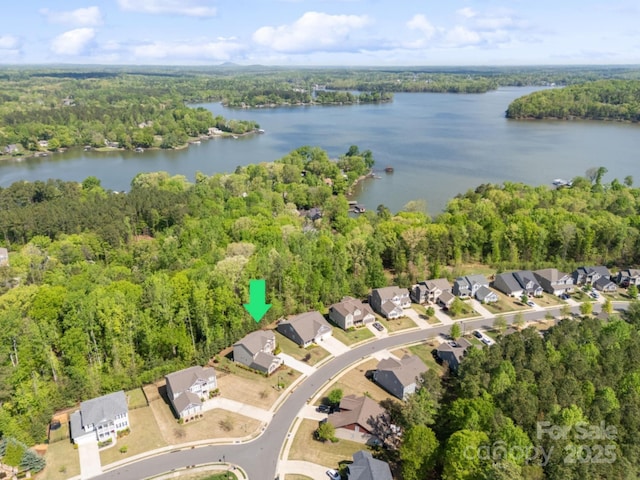 513 Sandbar Pt, Lake Wylie, SC 29710 - bird's eye view with a wooded view, a residential view, and a water view