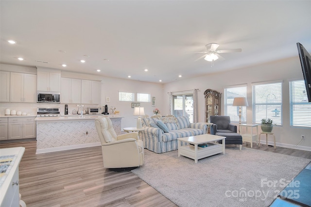 11616 Solstice Way, Huntersville, NC 28078 - living area featuring recessed lighting, light wood-style flooring, and a ceiling fan