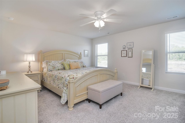 11616 Solstice Way, Huntersville, NC 28078 - bedroom with baseboards, visible vents, light carpet, and ceiling fan