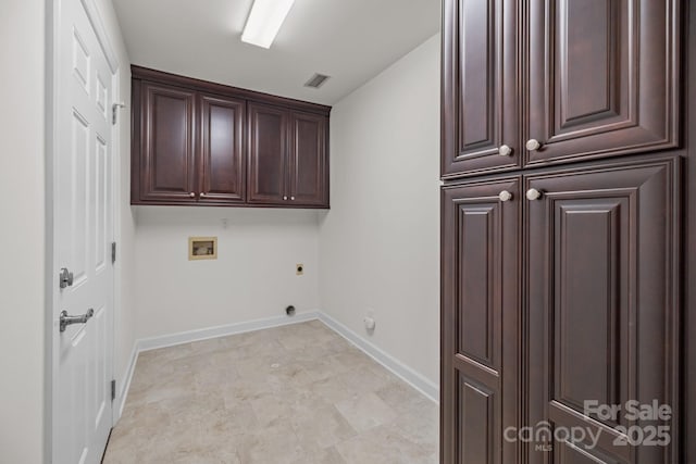 7502 Hurstbourne Green Dr, Charlotte, NC 28277 - washroom with hookup for an electric dryer, baseboards, washer hookup, visible vents, and cabinet space