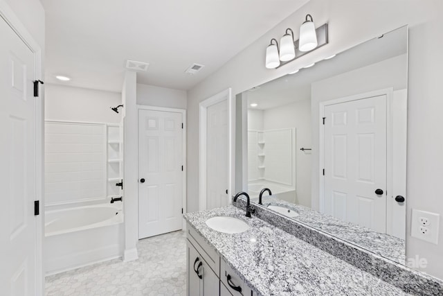 4175 River Run Cir, Hickory, NC 28602 - bathroom with tile patterned flooring, vanity, visible vents, and baseboards