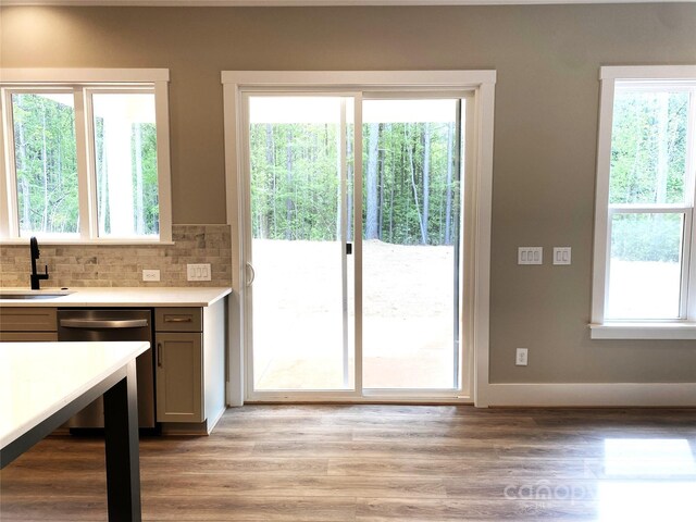 117 Blackbeard Ln, Mooresville, NC 28117 - doorway with light wood finished floors, baseboards, and a sink