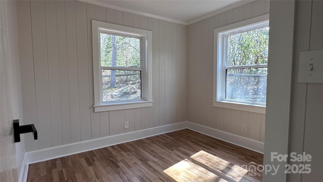 25 Dew Waite Rd, Black Mountain, NC 28711 - spare room featuring baseboards, ornamental molding, wood finished floors, and plenty of natural light