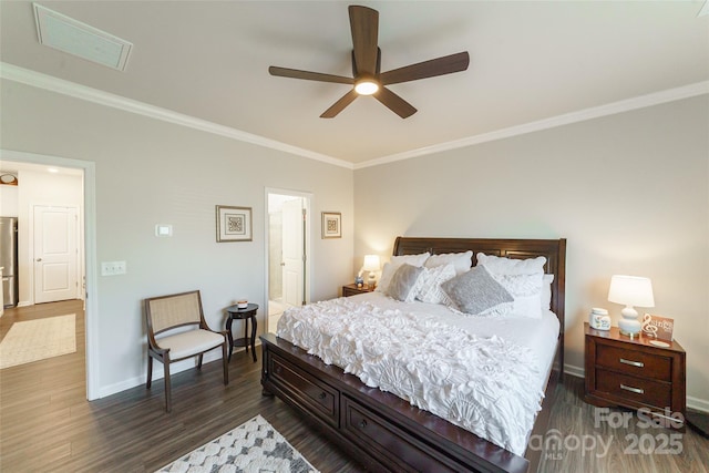 15520 Capps Rd, Charlotte, NC 28278 - bedroom with crown molding, wood finished floors, baseboards, and a ceiling fan