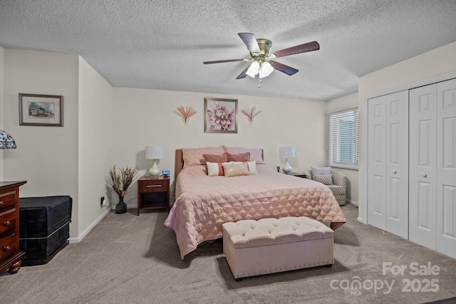 16070 Palawan Ct, Tega Cay, SC 29708 - carpeted bedroom featuring a ceiling fan, baseboards, a textured ceiling, and a closet