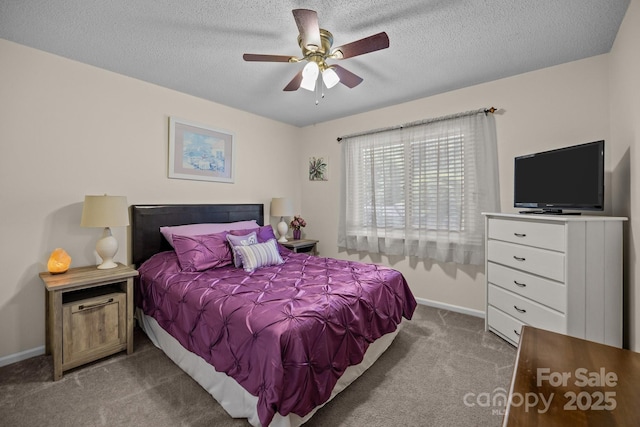 16070 Palawan Ct, Tega Cay, SC 29708 - bedroom with ceiling fan, carpet floors, a textured ceiling, and baseboards