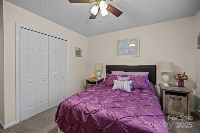 16070 Palawan Ct, Tega Cay, SC 29708 - carpeted bedroom with ceiling fan, baseboards, a textured ceiling, and a closet