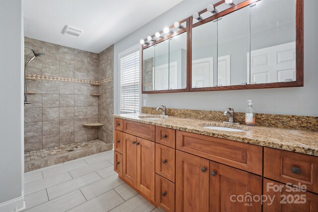 1592 Farmington Hills Dr, Conover, NC 28613 - full bath with double vanity, walk in shower, and a sink