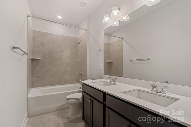 full bath featuring tile patterned flooring, shower / bathtub combination, visible vents, and a sink