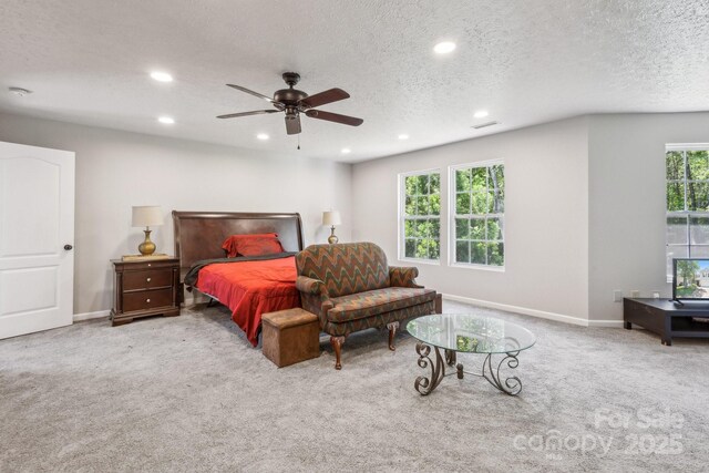 5611 Hammermill Dr, Harrisburg, NC 28075 - carpeted bedroom with recessed lighting, baseboards, a textured ceiling, and a ceiling fan