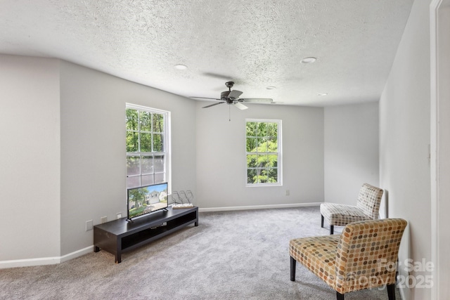5611 Hammermill Dr, Harrisburg, NC 28075 - sitting room with plenty of natural light, a textured ceiling, carpet floors, ceiling fan, and recessed lighting