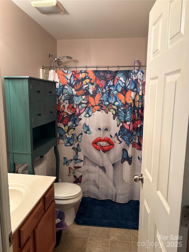 1104 Valley St, Statesville, NC 28677 - bathroom with vanity, toilet, tile patterned flooring, and a shower with curtain