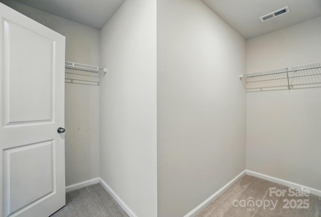 walk in closet with visible vents and carpet floors