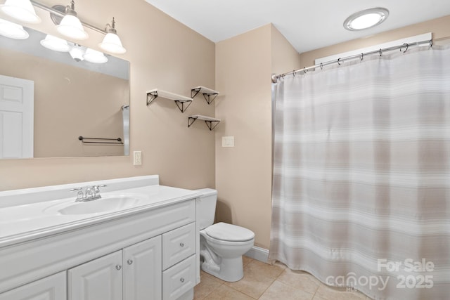 3670 Maple Creek Rd, Rutherfordton, NC 28139 - full bath with tile patterned floors, toilet, vanity, and curtained shower