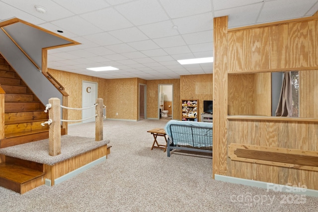 3670 Maple Creek Rd, Rutherfordton, NC 28139 - sitting room with carpet, stairs, and a paneled ceiling