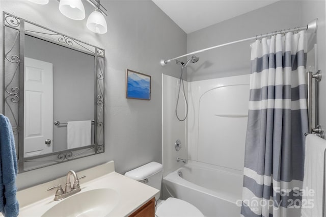 8917 Chalkstone Rd, Charlotte, NC 28216 - bathroom featuring shower / tub combo, vanity, and toilet
