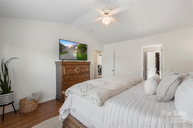 8917 Chalkstone Rd, Charlotte, NC 28216 - bedroom with vaulted ceiling, wood finished floors, baseboards, and ceiling fan