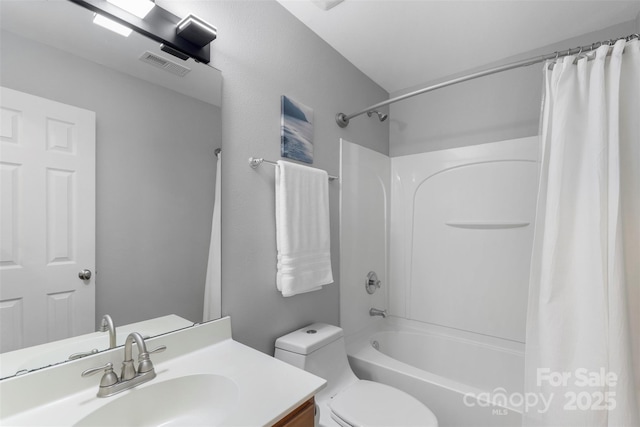 8917 Chalkstone Rd, Charlotte, NC 28216 - bathroom with shower / bath combination with curtain, toilet, vanity, and visible vents