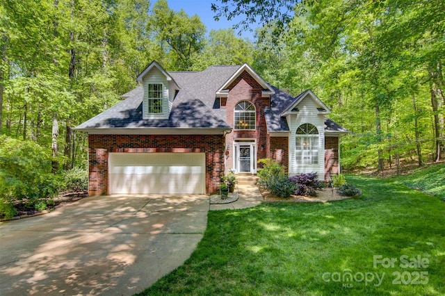 4516 Stryker Dr, Matthews, NC 28104 - traditional-style home featuring concrete driveway, a front yard, brick siding, and a garage
