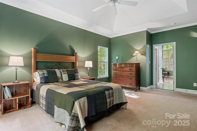 4516 Stryker Dr, Matthews, NC 28104 - carpeted bedroom featuring a ceiling fan, ornamental molding, and baseboards
