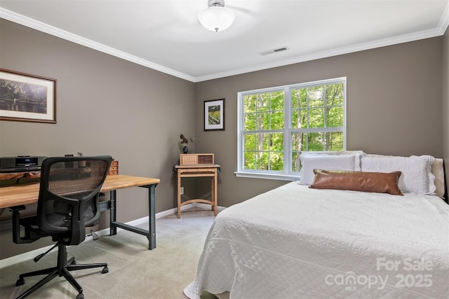 4516 Stryker Dr, Matthews, NC 28104 - bedroom with baseboards, visible vents, ornamental molding, and light carpet