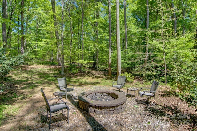 4516 Stryker Dr, Matthews, NC 28104 - view of yard with an outdoor fire pit and a view of trees