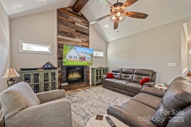 4594 N Wynswept Dr, Maiden, NC 28650 - living area featuring plenty of natural light, a ceiling fan, wood finished floors, and a fireplace
