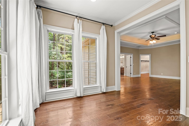 14130 Lea Point Ct, Huntersville, NC 28078 - unfurnished room with ornamental molding, hardwood / wood-style floors, baseboards, and ceiling fan
