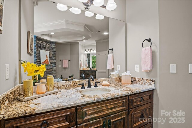 14130 Lea Point Ct, Huntersville, NC 28078 - bathroom featuring crown molding, vanity, and recessed lighting