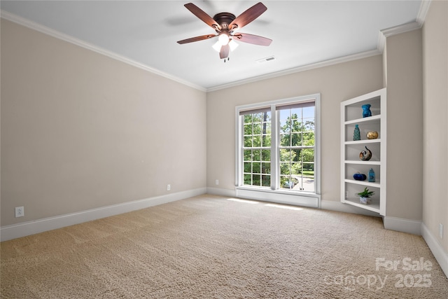 14130 Lea Point Ct, Huntersville, NC 28078 - carpeted empty room with ornamental molding, a ceiling fan, and baseboards