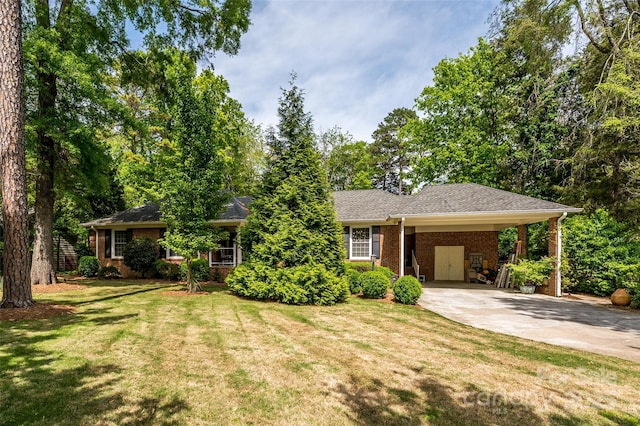 10316 Whitethorn Dr, Charlotte, NC 28277 - ranch-style house with brick siding, driveway, a front lawn, and a carport