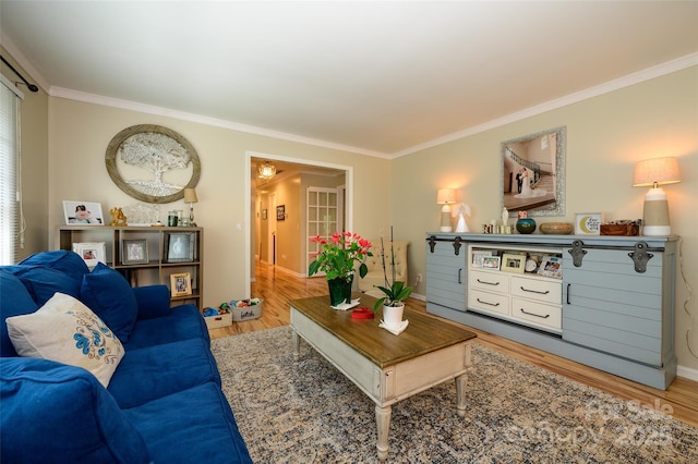 10316 Whitethorn Dr, Charlotte, NC 28277 - living room with baseboards, wood finished floors, and ornamental molding
