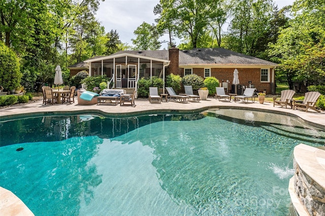 10316 Whitethorn Dr, Charlotte, NC 28277 - pool with a patio area, a sunroom, and fence
