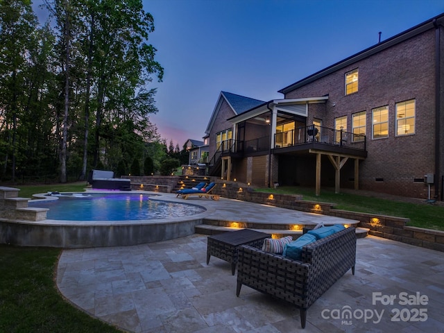 712 Chase Ct, Fort Mill, SC 29708 - outdoor pool with a fire pit, a patio, stairs, and a deck