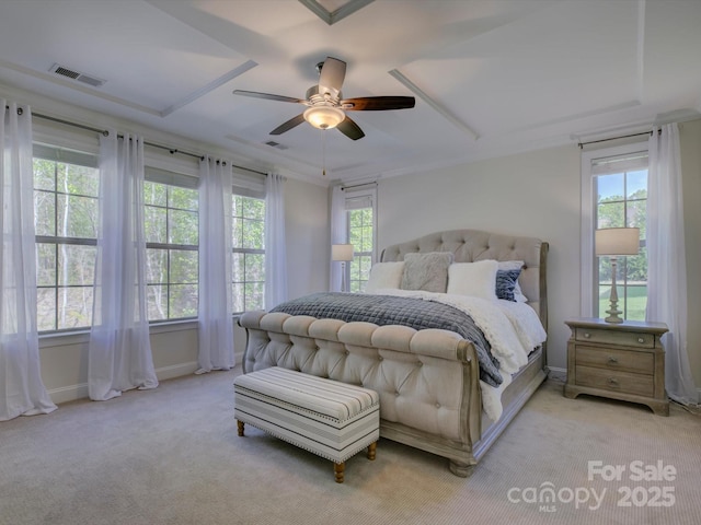 712 Chase Ct, Fort Mill, SC 29708 - carpeted bedroom with baseboards, visible vents, ceiling fan, and multiple windows