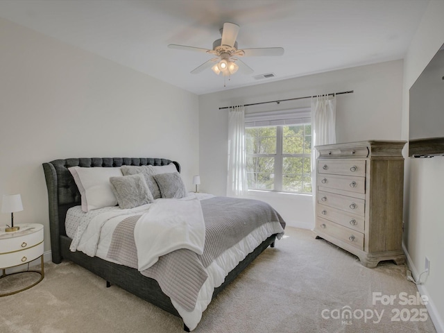 712 Chase Ct, Fort Mill, SC 29708 - bedroom with light carpet, a ceiling fan, visible vents, and baseboards