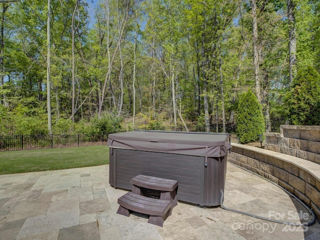 712 Chase Ct, Fort Mill, SC 29708 - view of patio with a fenced backyard and a hot tub
