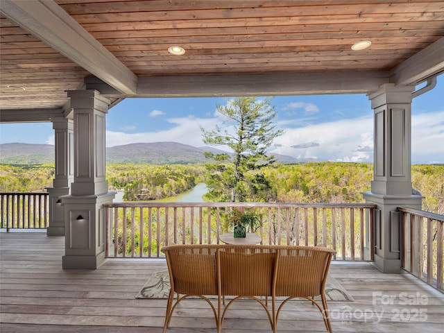 deck with a mountain view