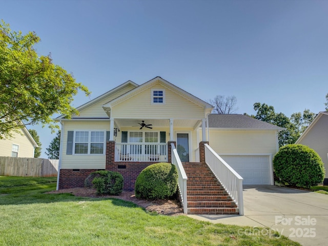 1488 Meadow Glen Ln, Rock Hill, SC 29730 - view of front facade with a porch, driveway, a garage, stairs, and a ceiling fan