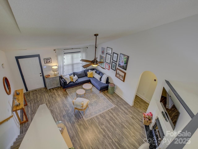 1488 Meadow Glen Ln, Rock Hill, SC 29730 - living area featuring wood finished floors and ceiling fan
