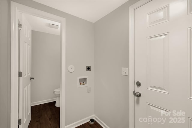 119 Washington St, York, SC 29745 - laundry area with hookup for an electric dryer, washer hookup, baseboards, and dark wood finished floors