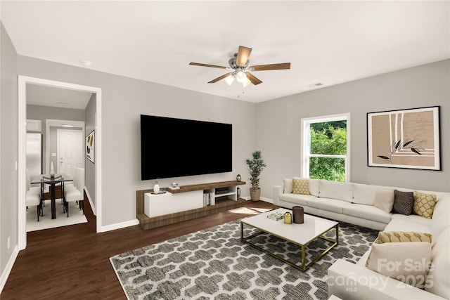 119 Washington St, York, SC 29745 - living area with a ceiling fan, baseboards, and wood finished floors