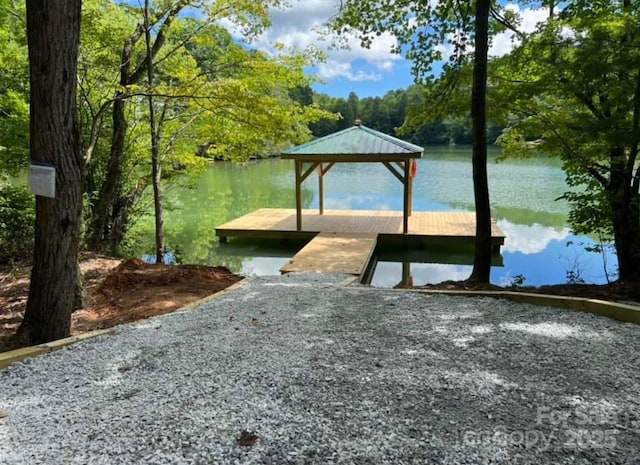 dock area with a water view