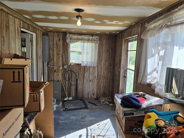 miscellaneous room featuring wood walls and wood finished floors
