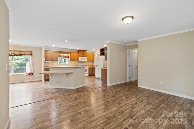 255 Jackson Loop Rd, Flat Rock, NC 28731 - unfurnished living room with dark wood finished floors, recessed lighting, crown molding, and baseboards