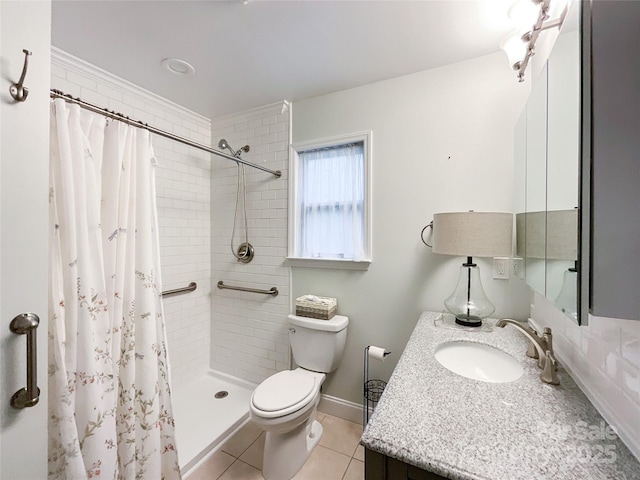 2214 Cannonade Ct, Matthews, NC 28105 - full bathroom with toilet, tiled shower, tile patterned flooring, vanity, and baseboards