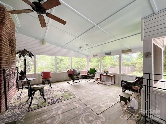2214 Cannonade Ct, Matthews, NC 28105 - sunroom with a ceiling fan, lofted ceiling, and plenty of natural light