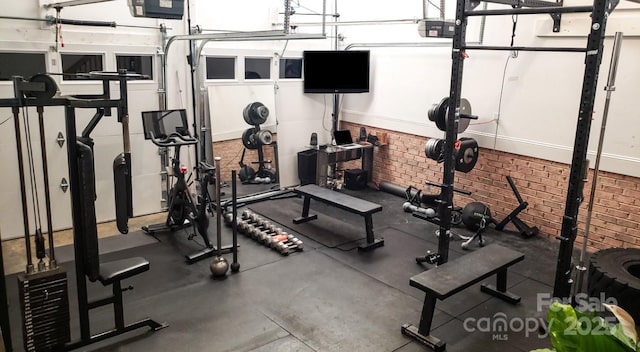 9600 Lockhorn Ct, Mint Hill, NC 28227 - workout area with brick wall