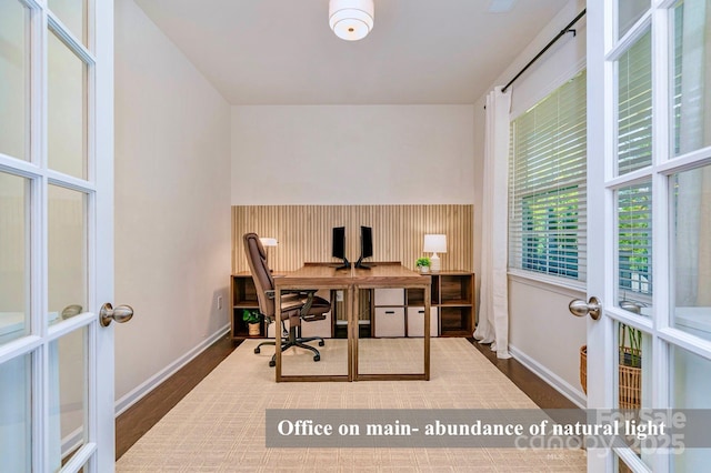 17231 Rider Wood Ln, Charlotte, NC 28278 - office space with french doors, baseboards, and wood finished floors