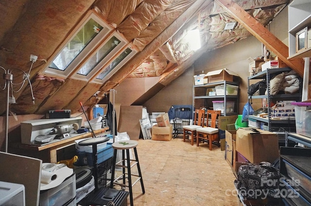 unfinished attic with a skylight